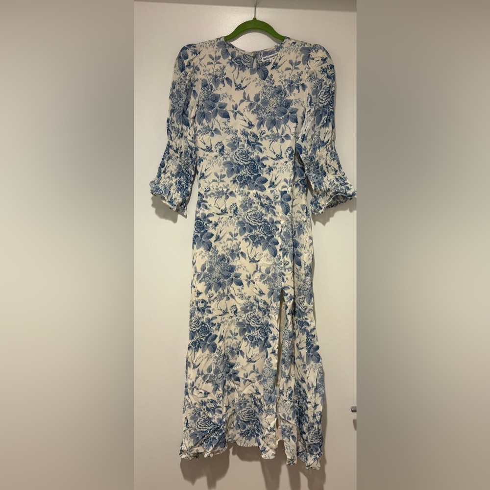 Reformation Carolena Floral Blue and White Dress